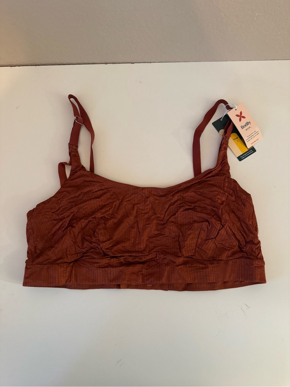 NWT Bodily “The Everything” Bra Ribbed Sports Bra - Rust, Size XL